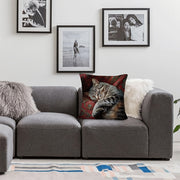 Gray Polyester Pillow Cover with Cat Design Zipper Closure Double-Sided Pattern for Holiday Decor