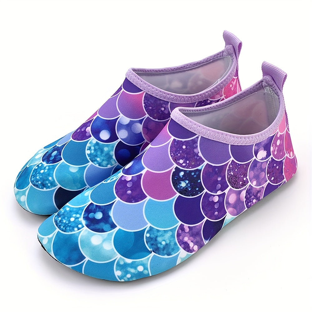 Toddler Girls Water Shoes Fish Scale Print Lightweight Summer Beach Slip-On