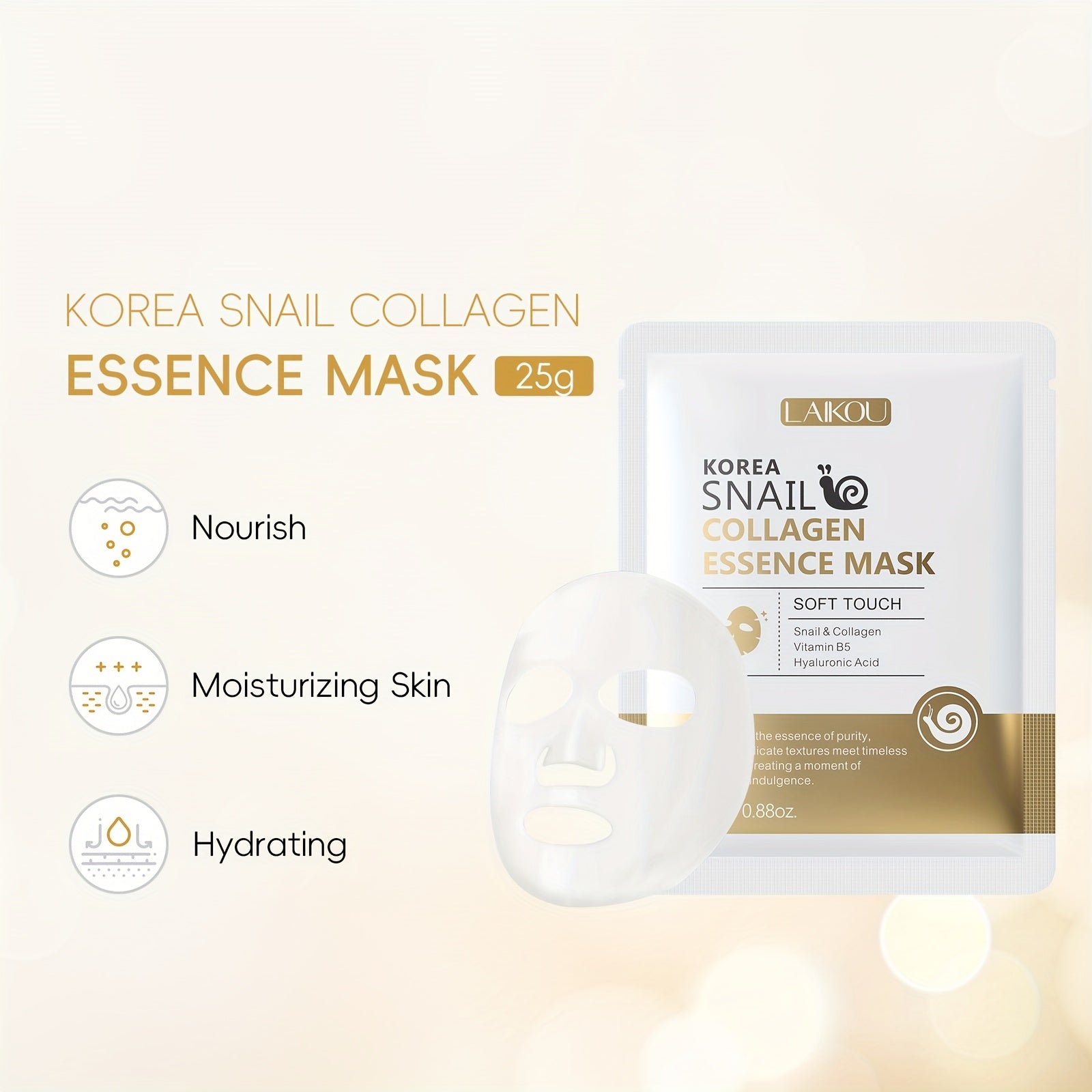 20pcs Hypoallergenic Collagen Snail Face Masks for Deep Moisturizing All Skin Types