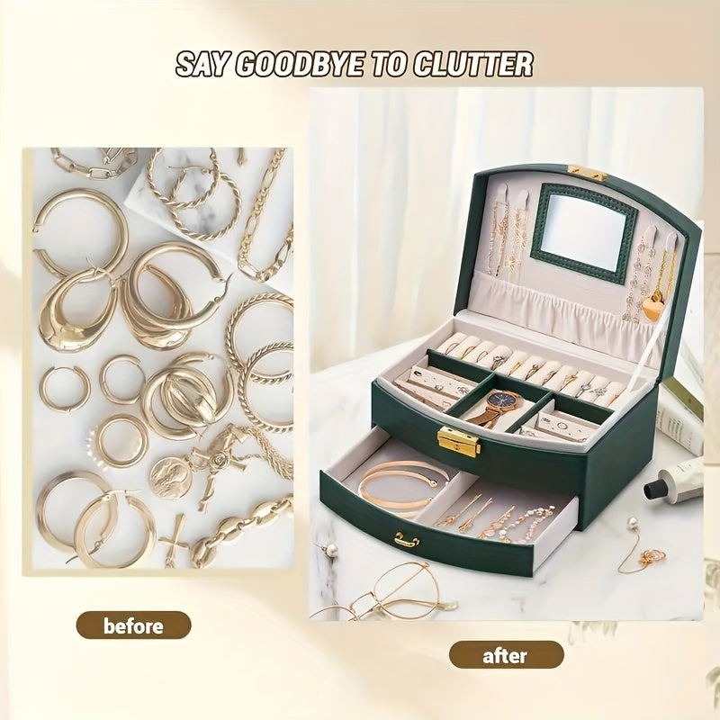 Ko‘p bo‘limli va zipli yopilishi bilan sun’iy charmli zargarlik buyumlarini tashkil etuvchi quti