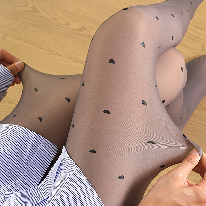 Women's Fleece-Lined Heart Pattern Tights with Mesh Detail for Women