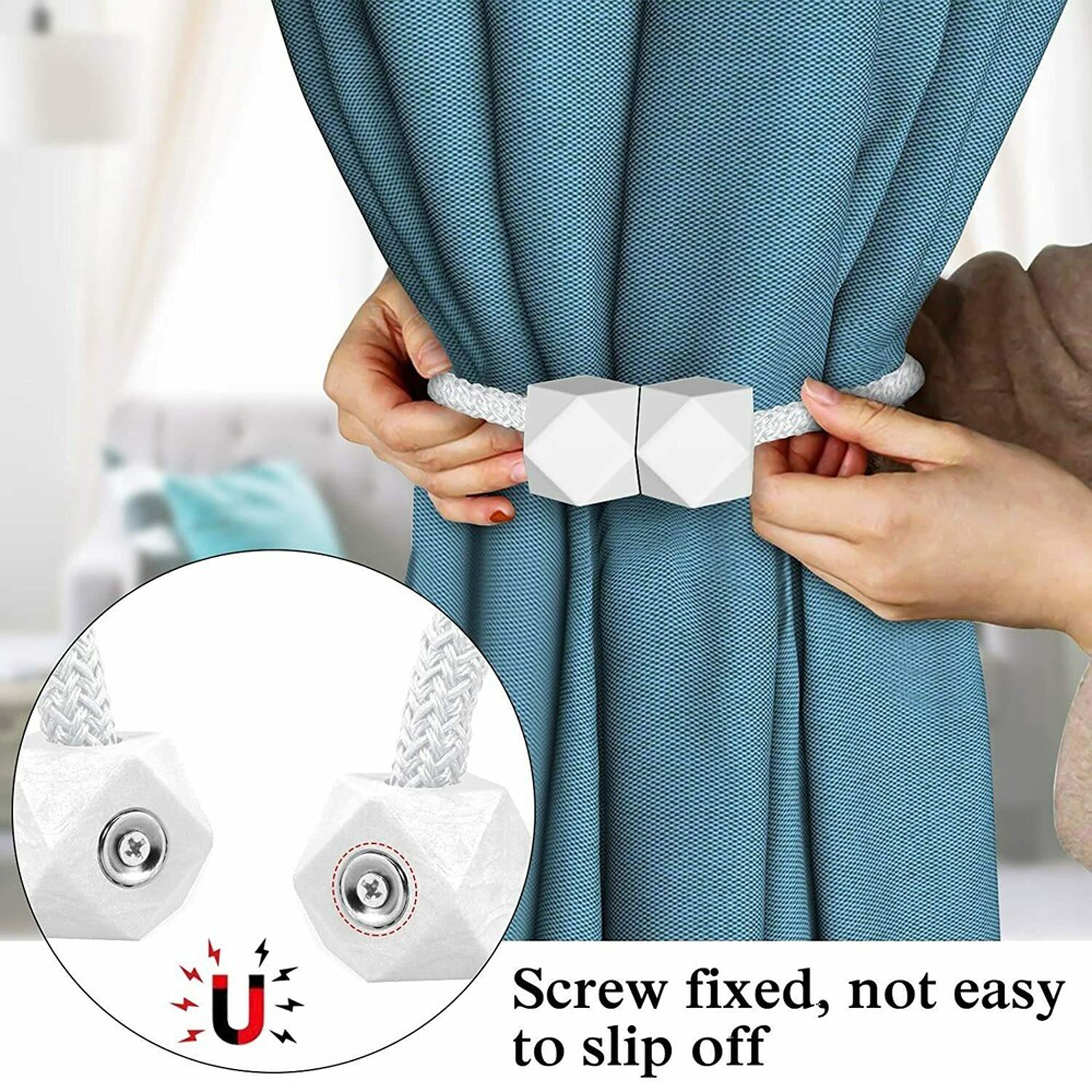 Cube Magnetic Curtain Tiebacks Set 4 Pieces Thick Rope Holdbacks for Bedroom Living Room