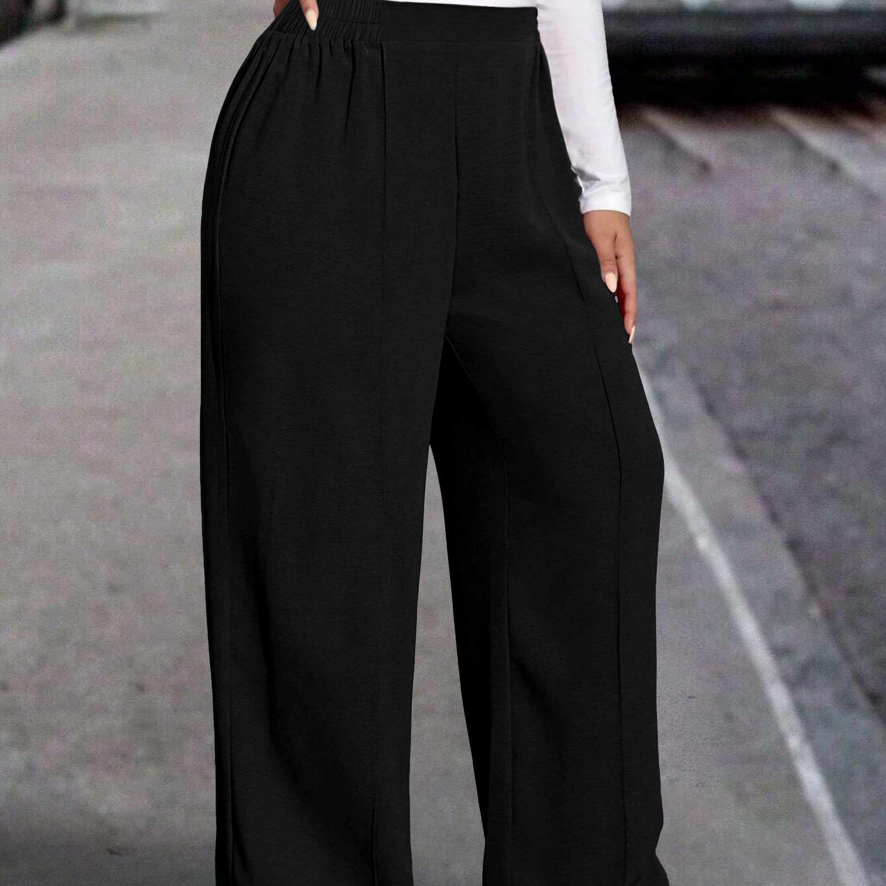 Plus Size Women's Straight Leg Pants Polyester Blend Solid Color Fall Comfortable