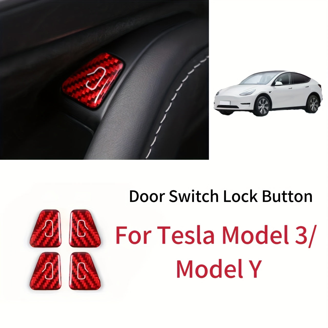 Car Interior Carbon Fiber Door Lock Switch Stickers for Tesla Model 3 Y