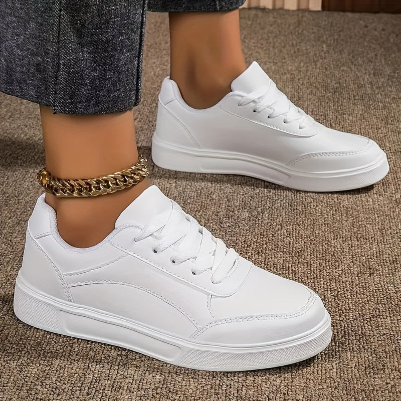 Женские белые повседневные кроссовки легкие на шнуровке всесезонные спортивные туфли