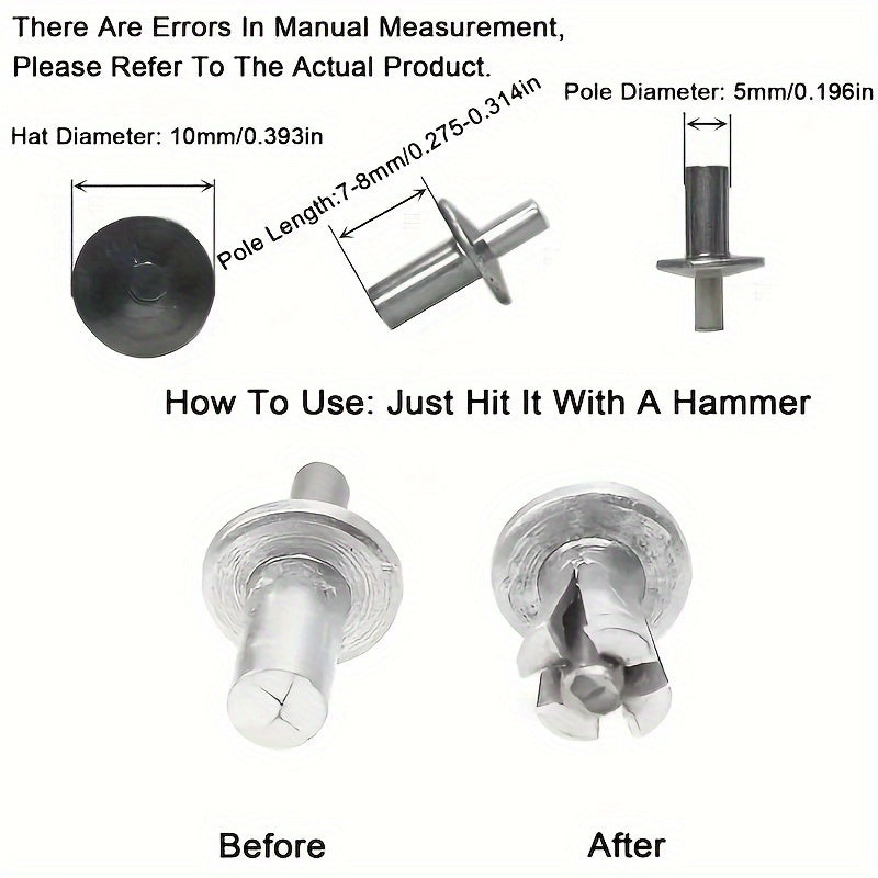 Aluminum Rivets 50/100/200pcs Polished Round Head Hammer-In DIY Crafts