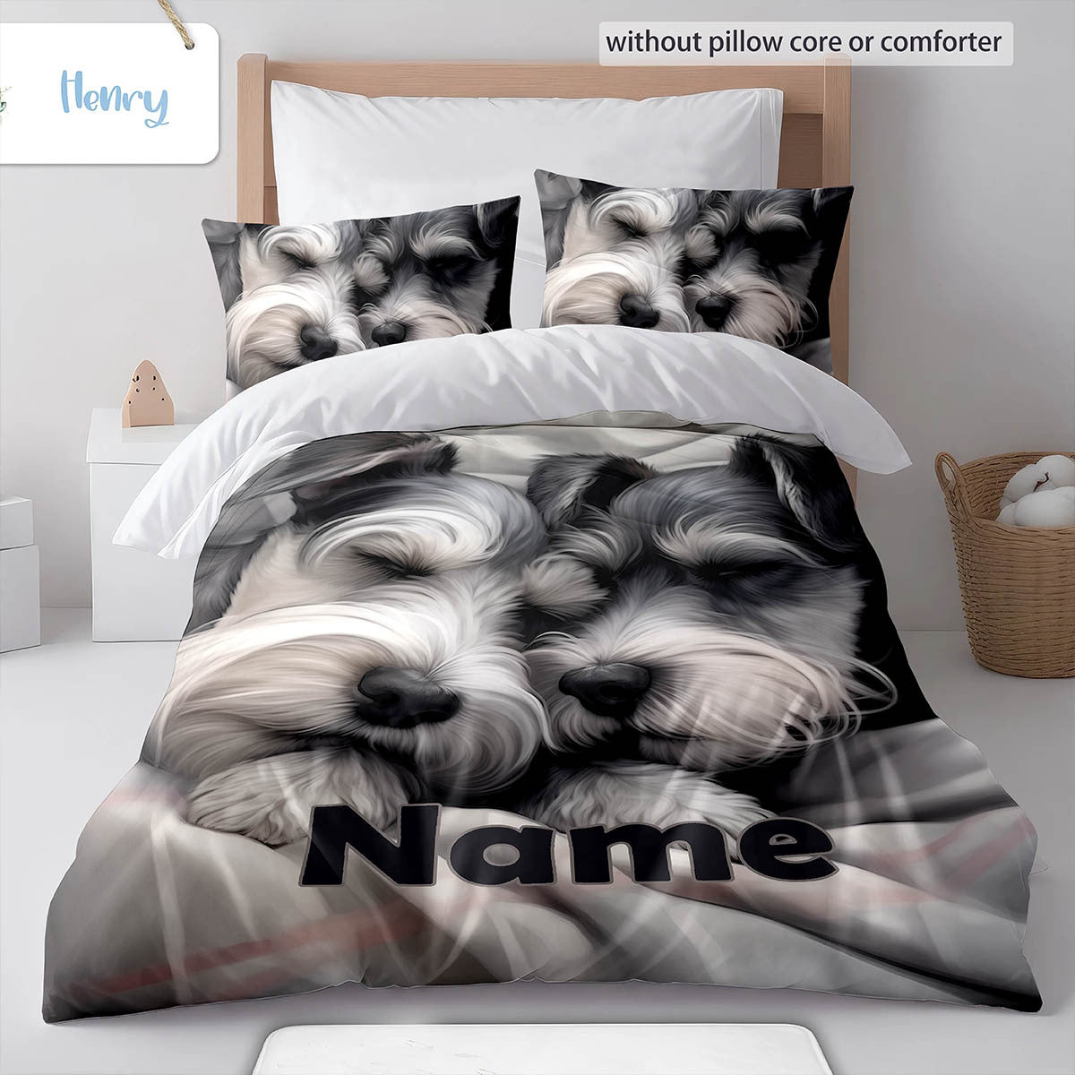 Three-Piece Schnauzer Quilt Cover Bedding Set Retro Style Machine Washable Zipper Closure