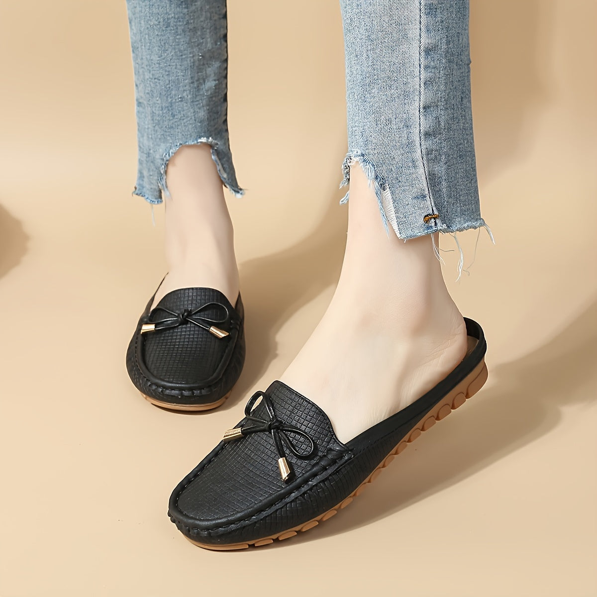Women's Summer Slip-On Shoes with Bow Cap Toe Flat Heel