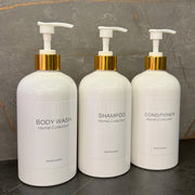 Bamboo Bathroom Dispenser Set with Wall Mount Shampoo and Conditioner Bottles (3 Pack)