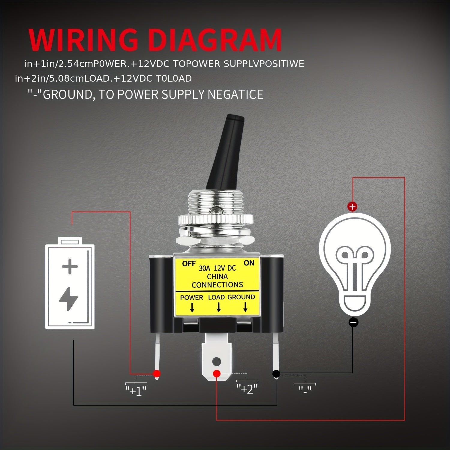 2 piezas interruptor de palanca LED de 30A para coche, barco, autocaravana, SPST ON Off con luz azul y roja
