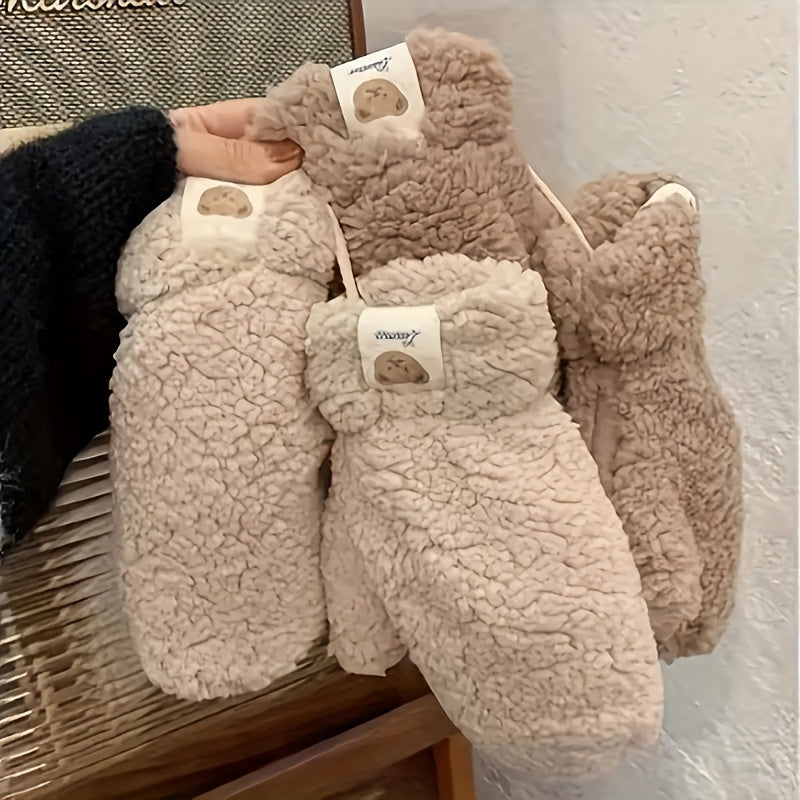 Cashmere Mittens for Women Winter Warm Cozy Soft Animal Pattern