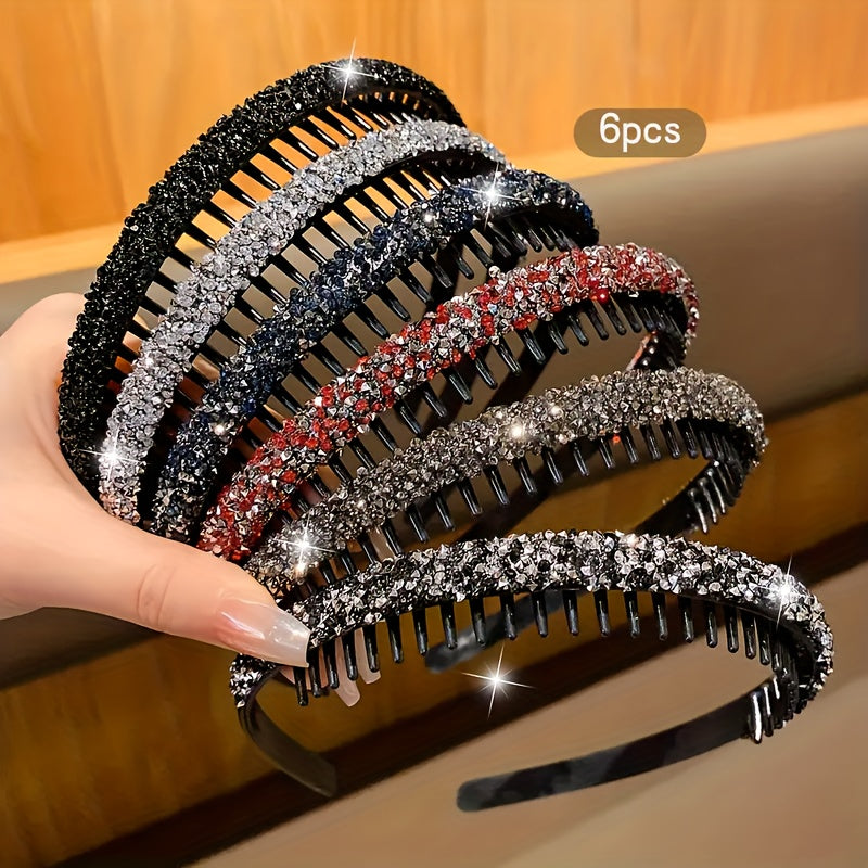 6-Piece Rhinestone Headbands for Teens Non-Slip Resin Hair Accessories Casual All Seasons