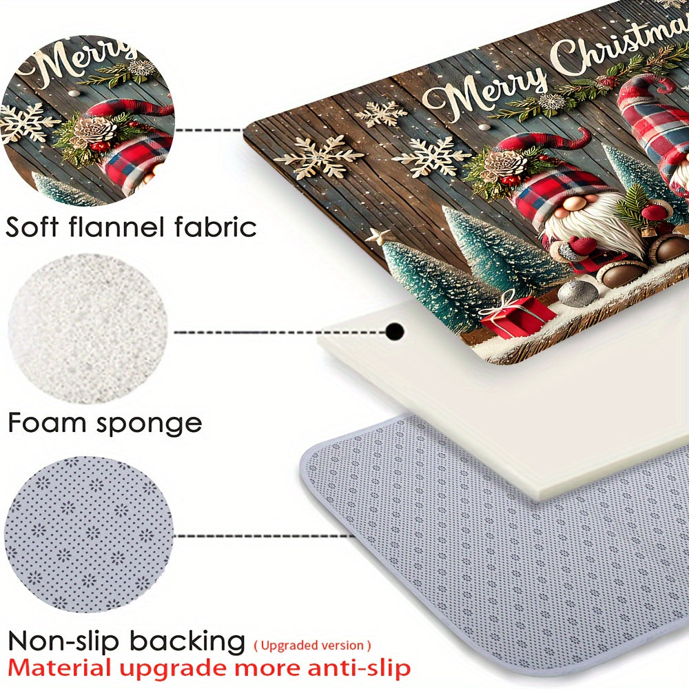 Cozy Christmas Gnome Flannel Door Mat Non-Slip Absorbent Rug for Entryway