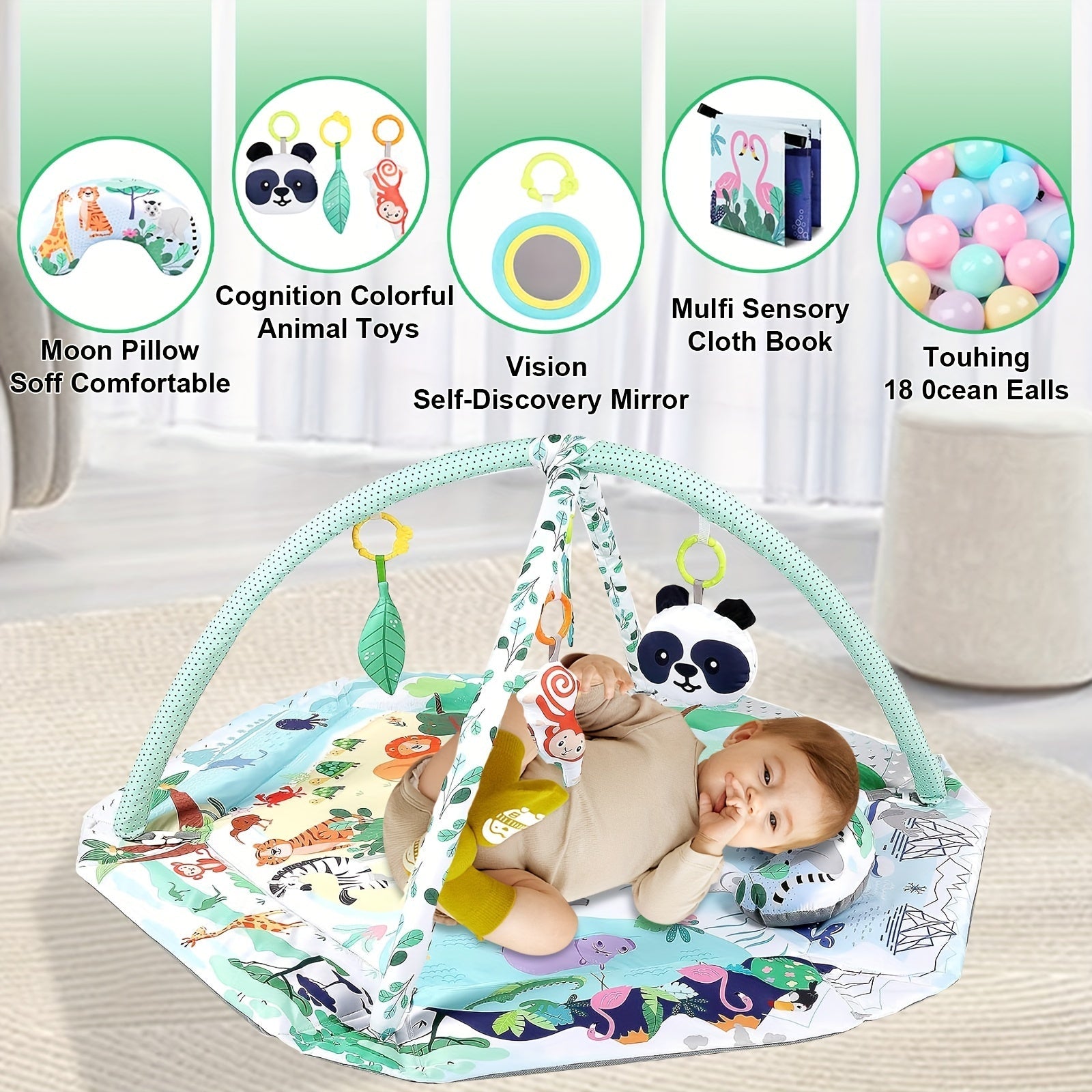 Baby Play Mat Set with Activity Gym Sensory Toys and Ball Pit for Infants 0-3 Years