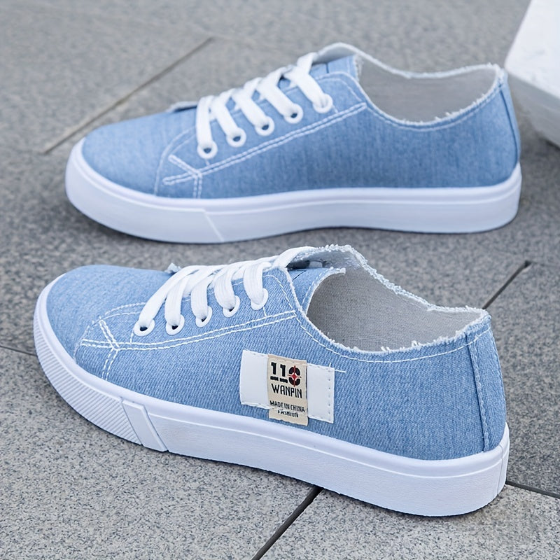 Women's Black and Blue Denim Sneakers Lace-Up Casual Shoes