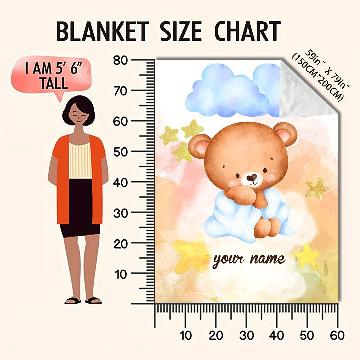 Personalized Cartoon Bear Print Flannel Throw Blanket for Home Decor and Gifts