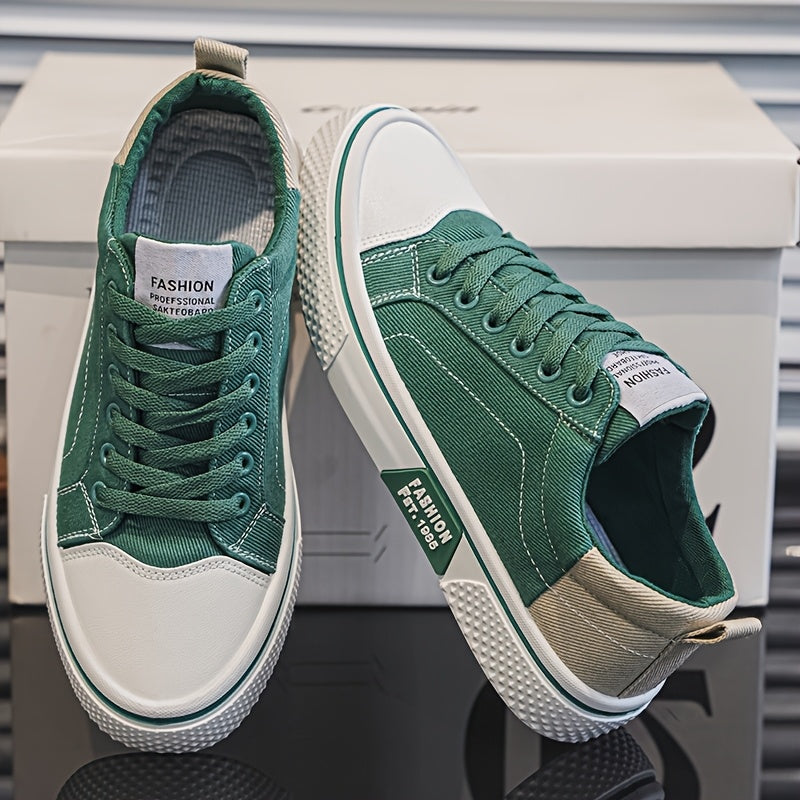 Men's Canvas Sneakers Blue White Low Top Casual Non-Slip PVC Sole