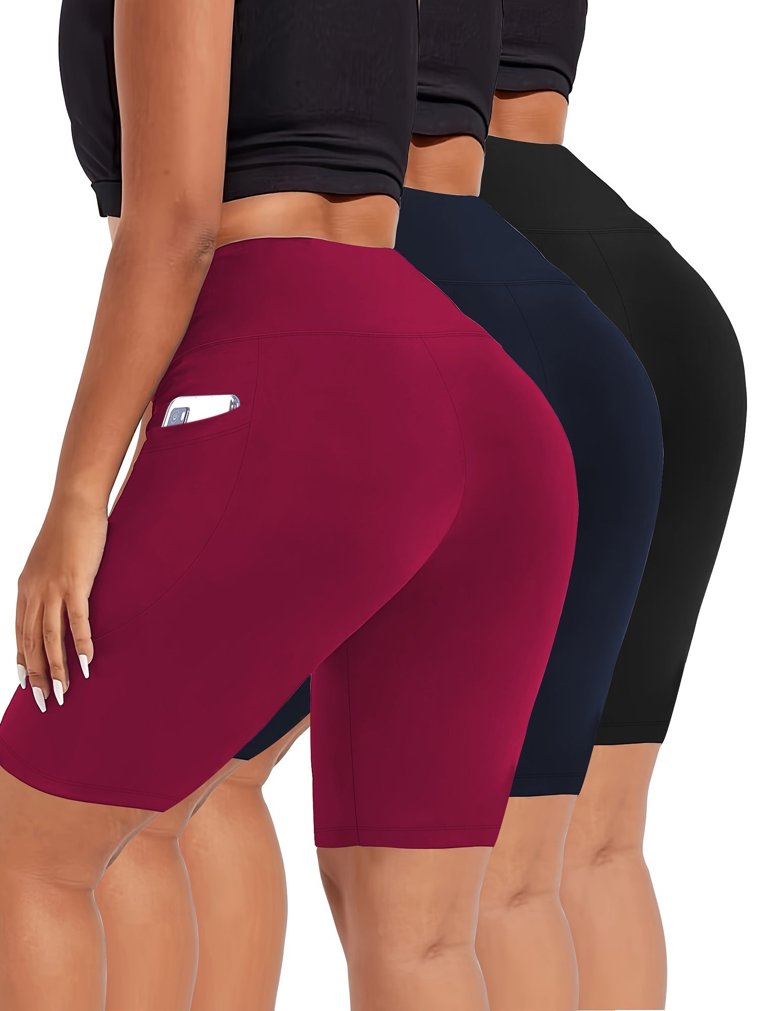 Women's High-Waisted Crescent Pocket Pants 5-Inch Large Size 3-Pack