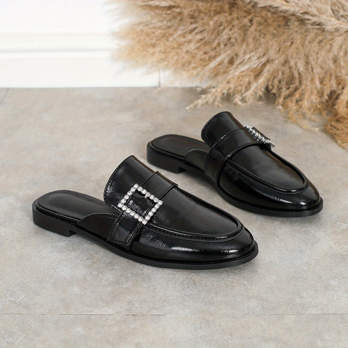 Women's Metallic Buckle Loafers Adjustable Slip-On Flats Casual Shoes