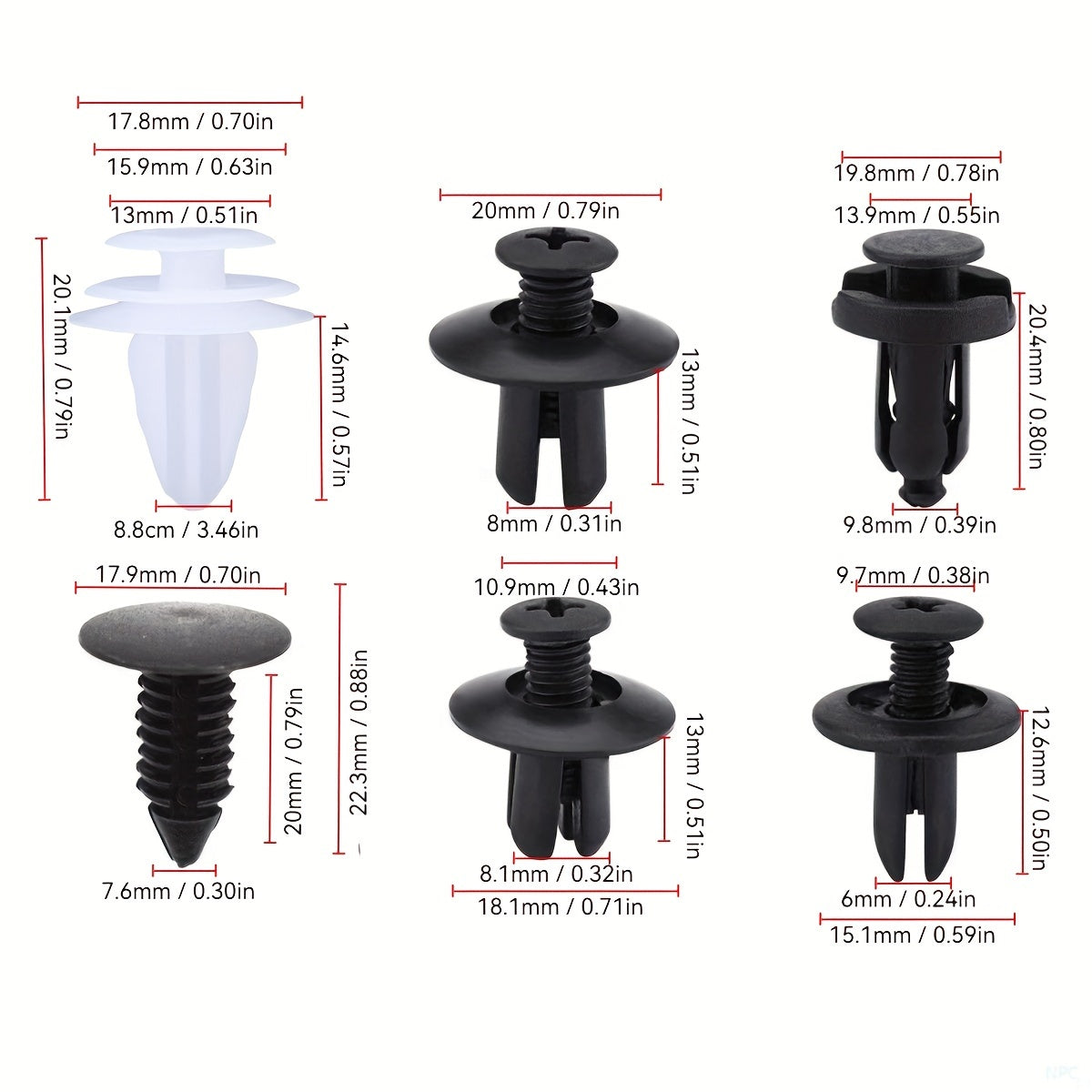 Avtomobil fastenerlari 100 dona plastik kliplar, korpus, panel, eshik paneli, bumper, qora