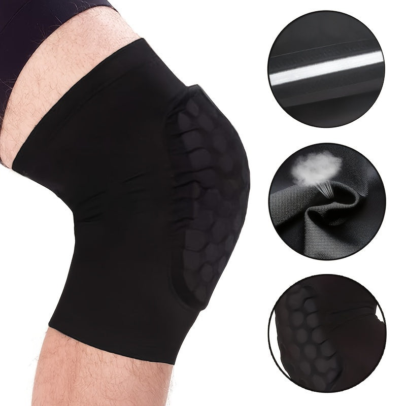 Polyester Honeycomb Foam Knee Pads with Elastic Compression Sleeves and Non-Slip Rubber Bands for Sports Support