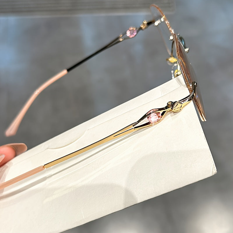 Women's Rimless Reading Glasses Blue Light Blocking Gradient Lenses Octagon Shape