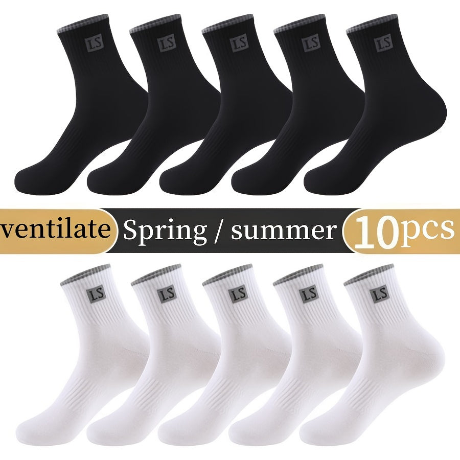 Men's Crew Socks 5 Pairs Breathable Comfortable All-Season Knit Polyester Spandex