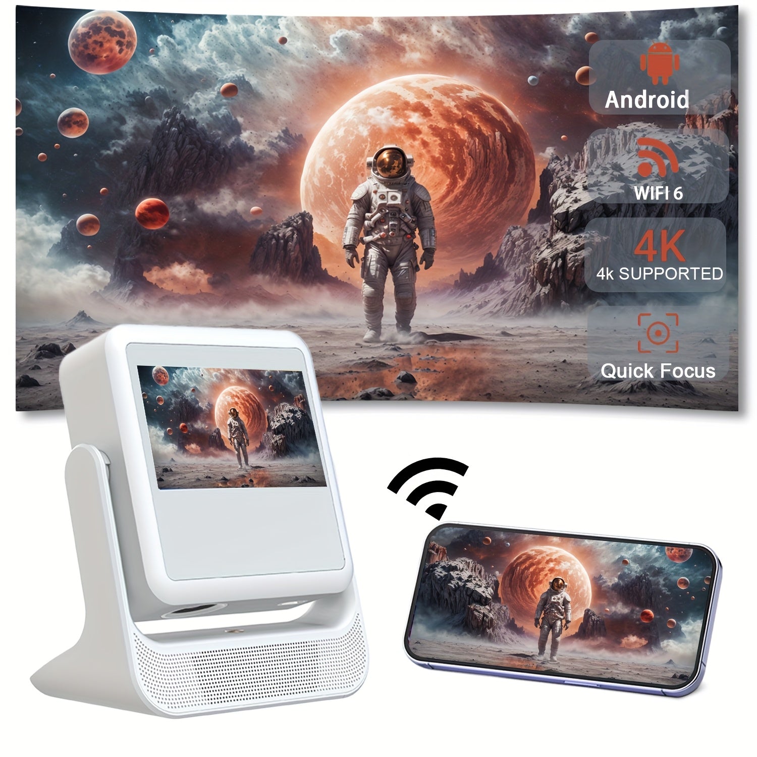 Home Theater Projector with 20.32cm Touchscreen 4K Support Wi-Fi 6