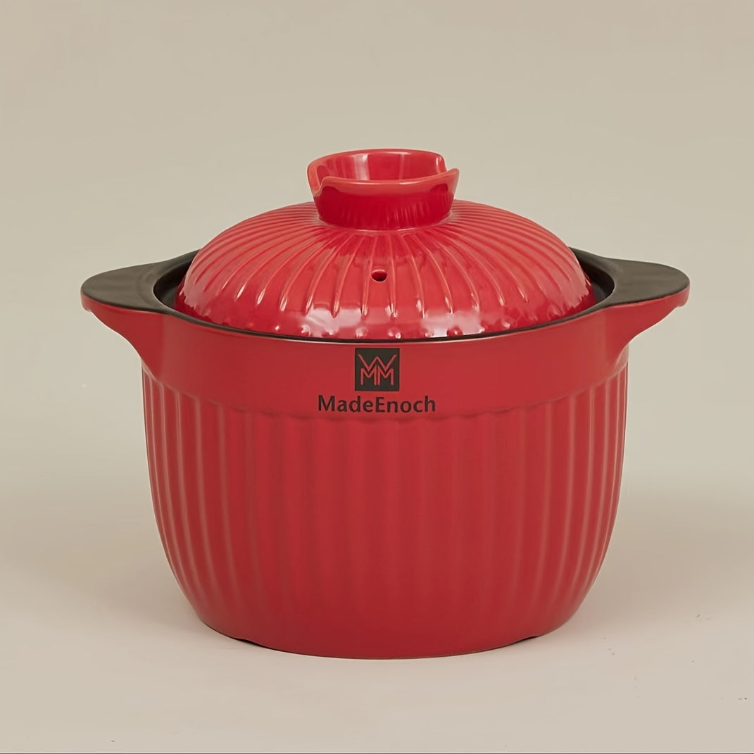 Красная/Зеленая 3L Традиционная Кастрюля из Сподумена с Нержавеющей Стальной Крышкой - Керамическая Чаша для Супа и Тушеного Мяса для Газовой Плиты, Идеально Подходит для Риса и Здорового Приготовления, Только Ручная Стирка