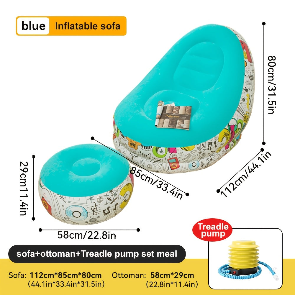 Portable Outdoor Inflatable Lounge Chair with Footrest PVC Comfortable Relaxing Seat