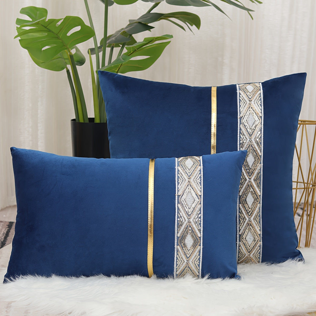 Funda de cojín decorativo de encaje de diamantes de terciopelo, reversible con cremallera, resistente a manchas