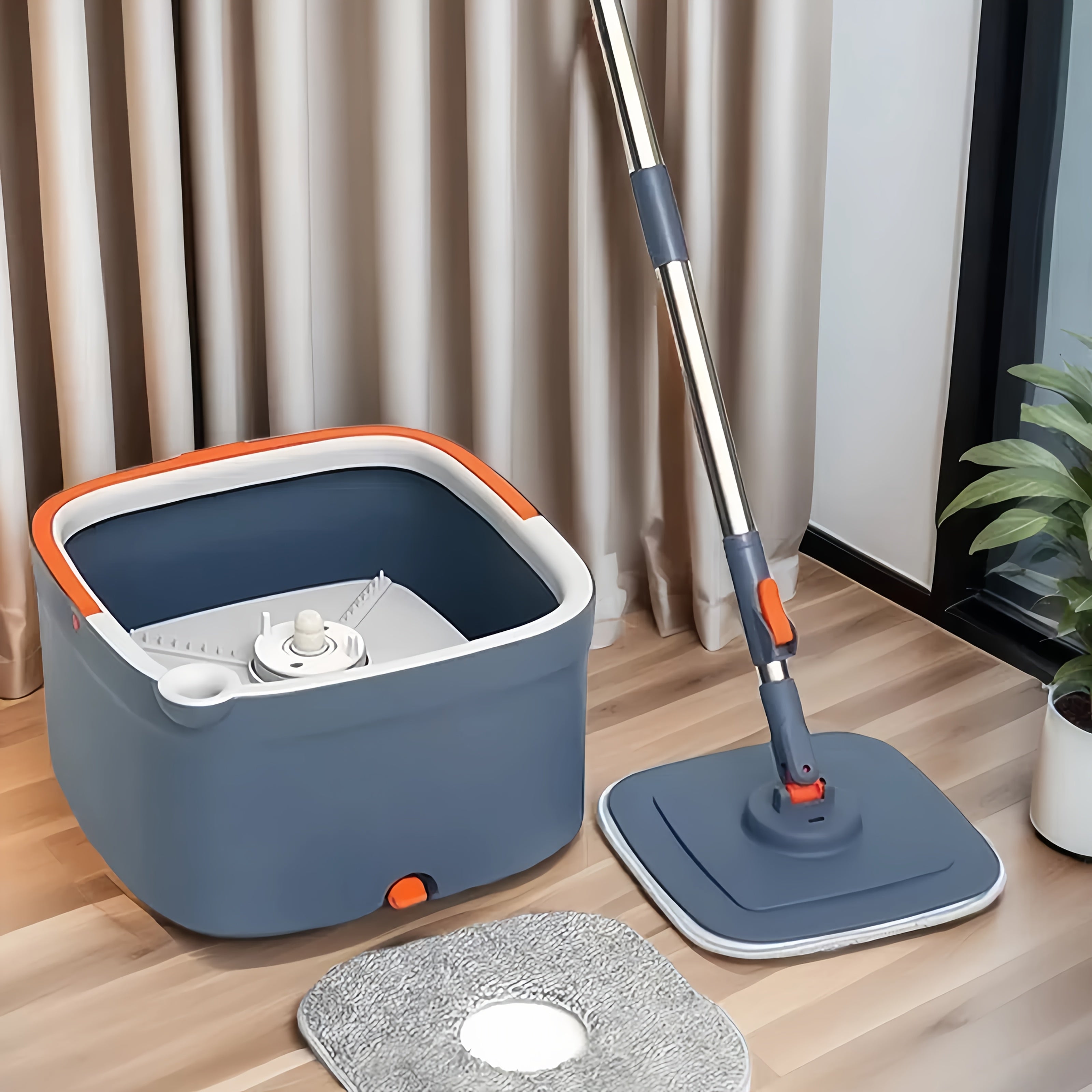Spin Mop and Bucket Set with Dirt Chamber for Wet and Dry Cleaning