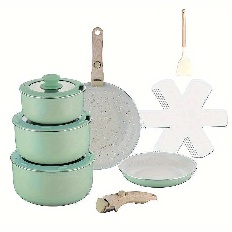 Cookware Set for Home and Camping, Non-Stick Milk and Soup Pots, Silicone Lids