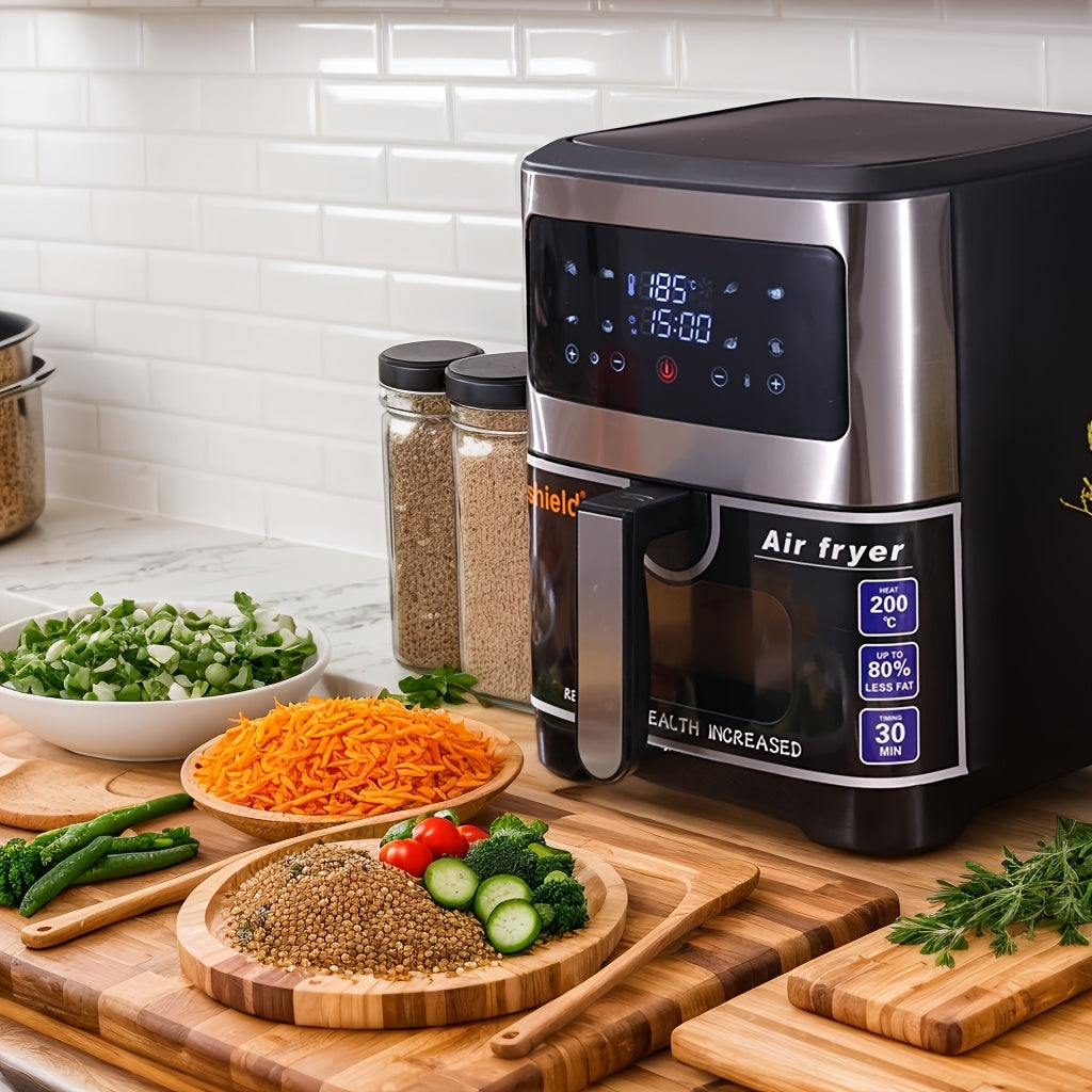 Nirvo New Black Electric Air Fryer, 10L Raqamli Oshxona Pechi 2200W, Sog‘lom, Kam Yog‘li Qovurish, Yog‘siz Pishirish, Partylar va Tug‘ilgan kunlar uchun Ideal, ABS Material, Yevropa Standartli Plug