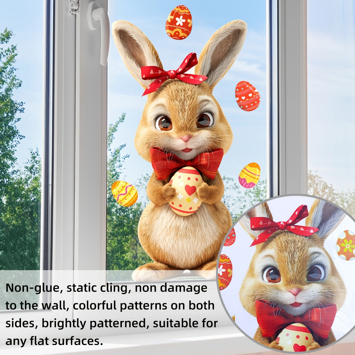 Double-Sided Electrostatic Glass Window Cling Easter Bunny Egg Decor 20 Inches