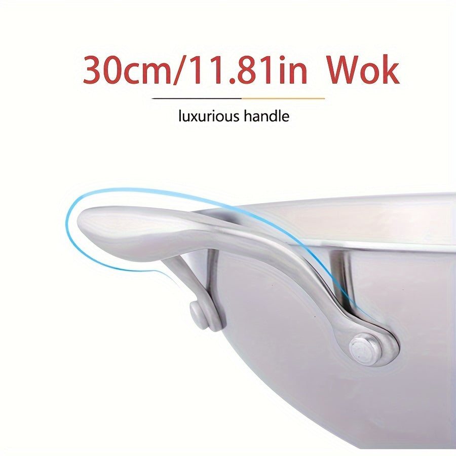 Premium Tri-Ply Stainless Steel Wok with Glass Lid for Gas and Induction Cooking