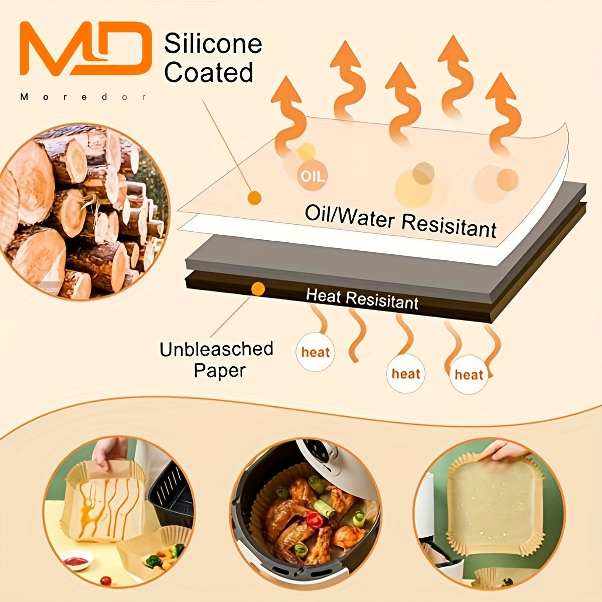 Square Disposable Parchment Paper Liners for Air Fryer Baking Roasting Microwave