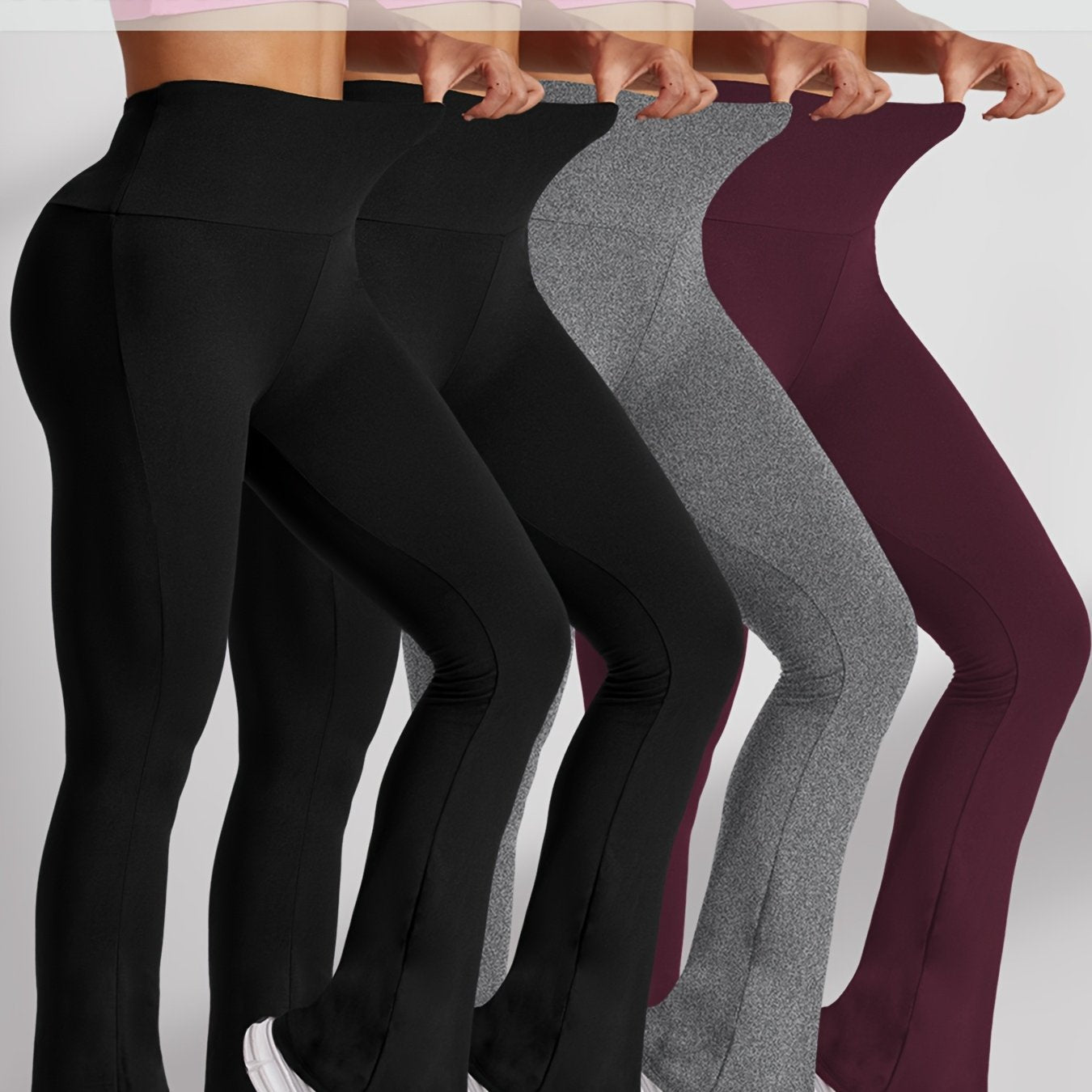 Plus Size Womens High Waist Flare Leggings Tummy Control Yoga Pants Pink Black Gray