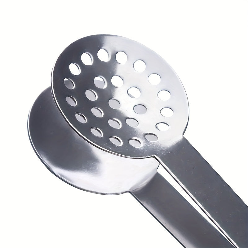 Stainless Steel Tea Bag Squeezer Tongs with Strainer and Solid Plates for Office Camping Home