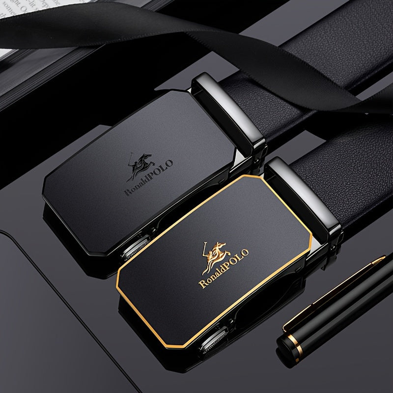 Мужской черный кожаный ремень с автоматической пряжкой для деловой одежды