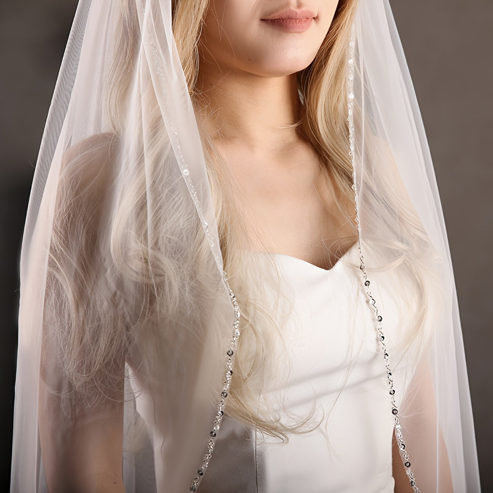 Handcrafted Bridal Veil with Crystal Sequins for Wedding and Valentine's Day