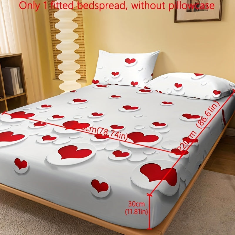 Red and White Heart Pattern Fitted Sheet for Bedroom or Guest Room
