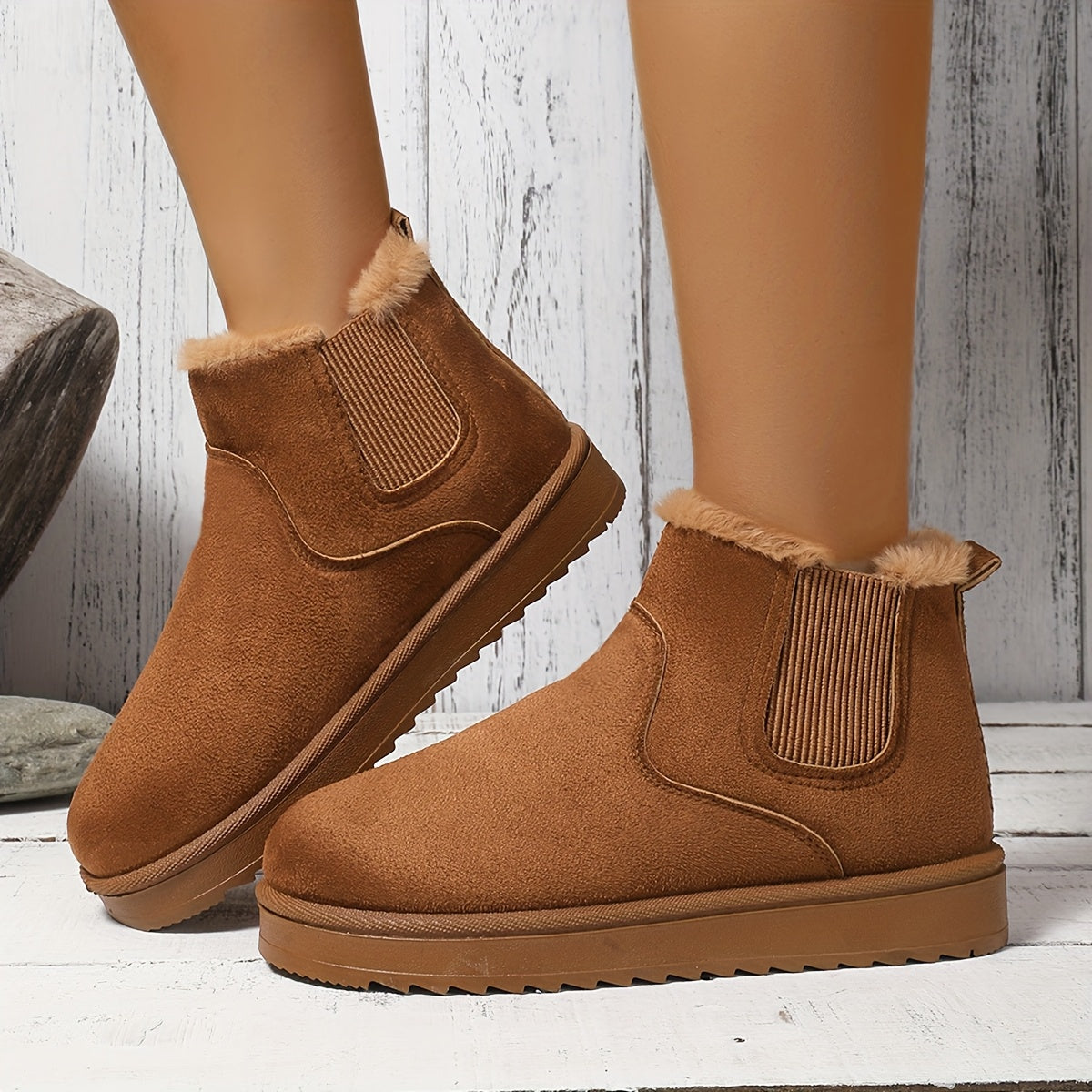 Women Fluffy Snow Boots Solid Color Winter Plush Lined Warm Shoes