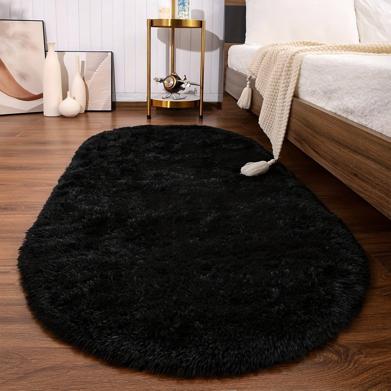 Soft Fluffy Oval Shaggy Area Rug for Bedroom Living Room with Thick Sponge