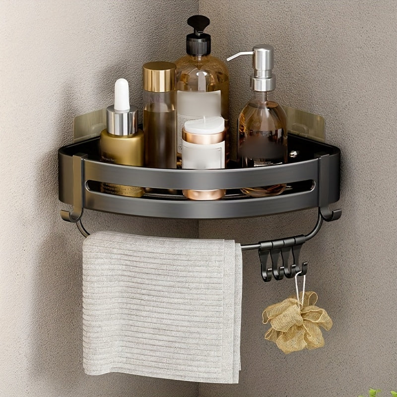 Wall-Mounted Bathroom Storage Rack Aluminum No-Drill Shower Shelf for Shampoo and Cosmetics