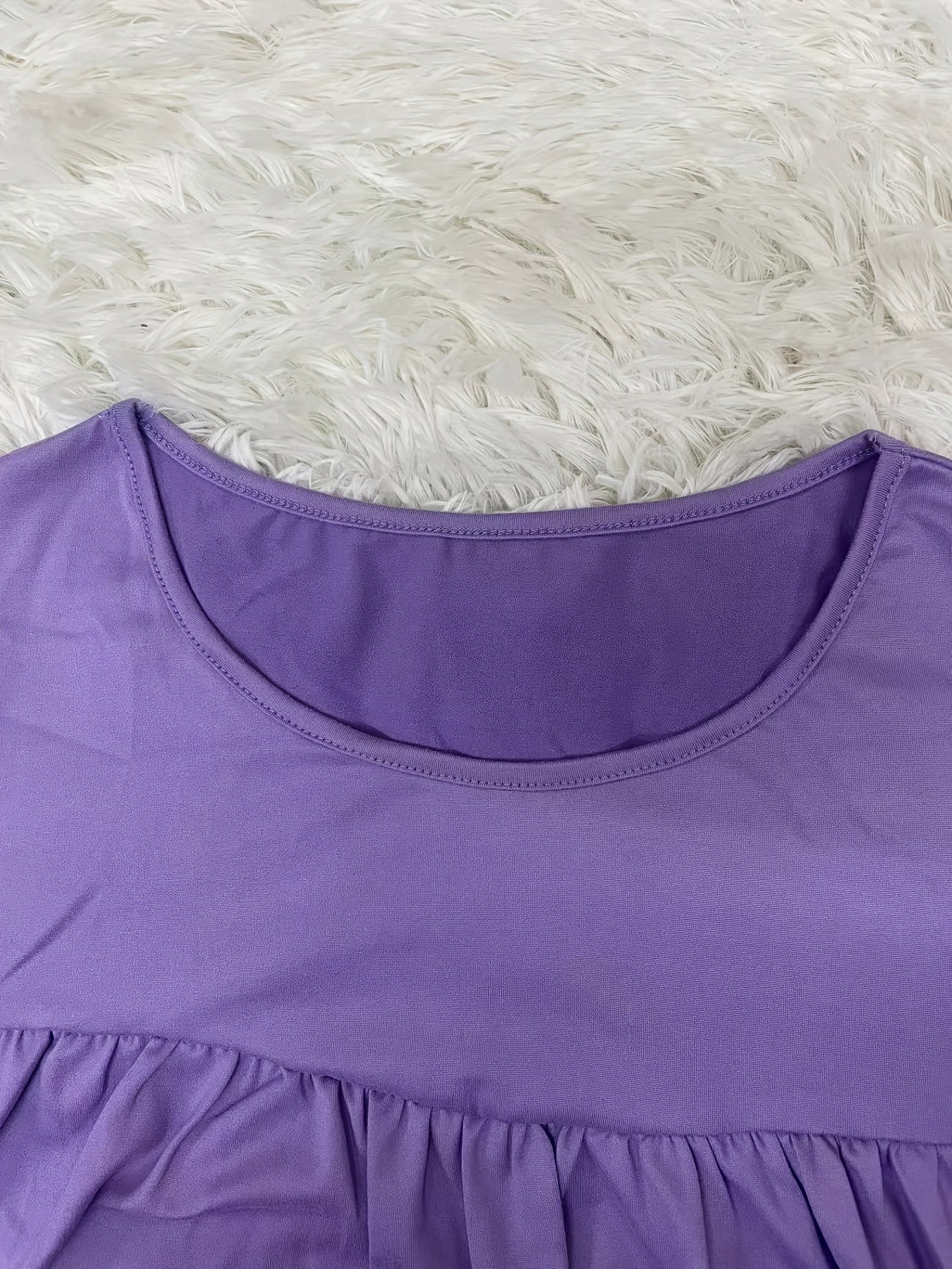 Women's Summer Short Sleeve T-Shirt Solid Lavender Loose Fit Round Neck