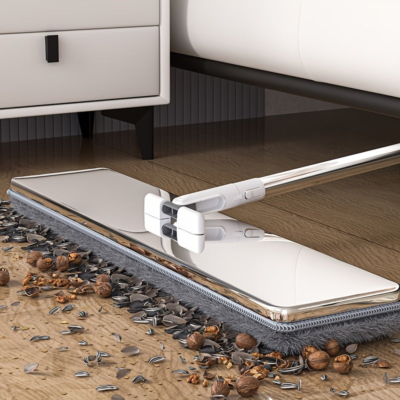 Juego de fregona y cubo de acero inoxidable con escurrido automático y almohadillas de microfibra