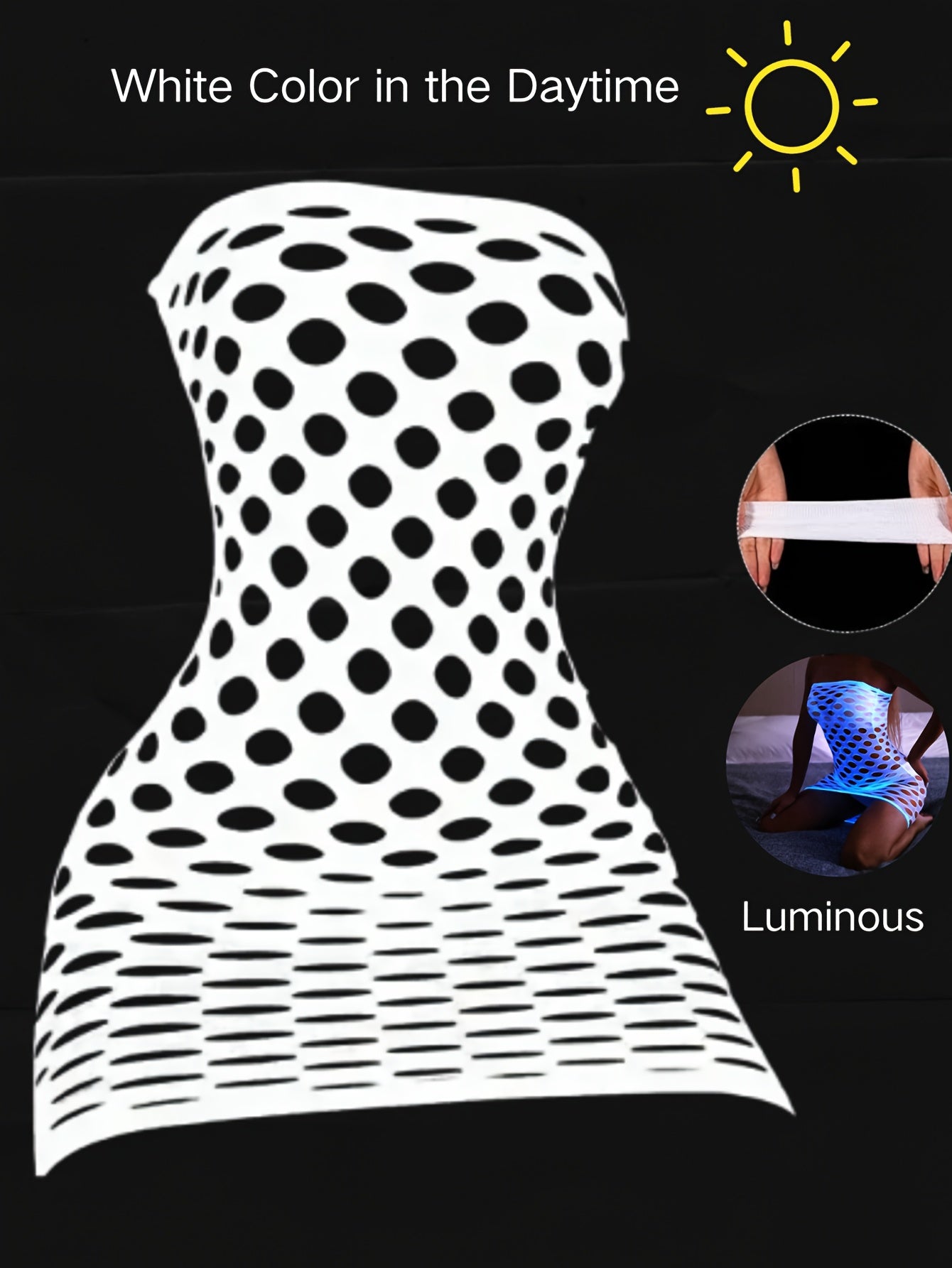 Lencería de malla para mujer vestido mini de rejilla que brilla en la oscuridad para fiesta Día de San Valentín