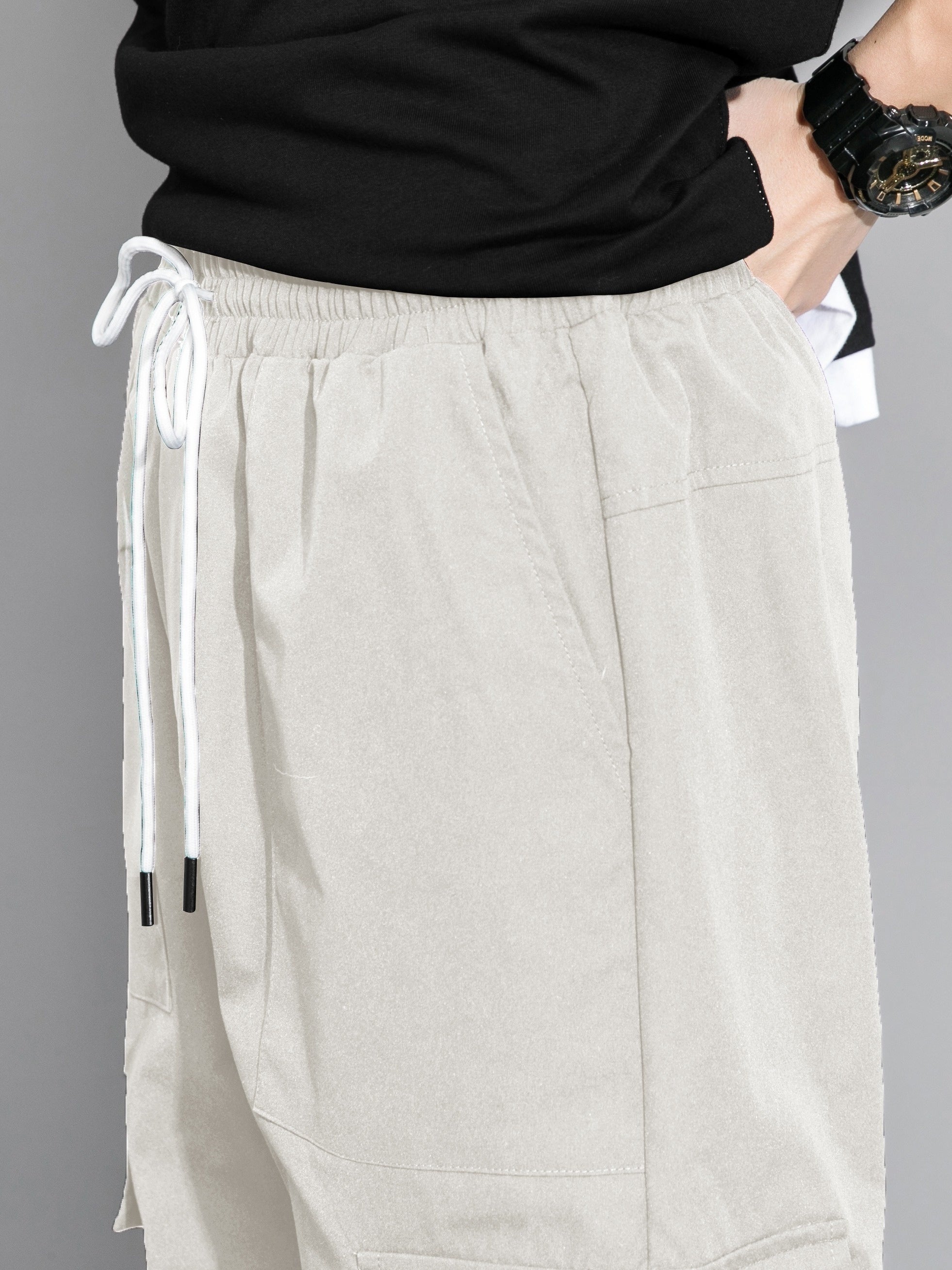 Men's Cargo Pants with Multiple Pockets Polyester Loose Fit Drawstring Waist Casual Outdoor Streetwear