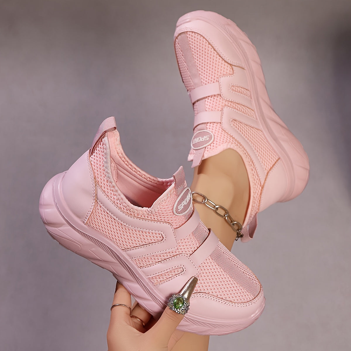 Women's Breathable Slip-On Sneakers with Thick Sole in Bright Pink